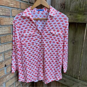 J. McLaughlin Coral and White Linen Floral Pajama Top